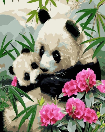 Artnapi 40x50cm Obraz Do Malowania Po Numerach Na Drewnianej Ramie - Pandy - Matka Z Dzieckiem W Kwiatach artnapi