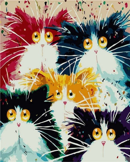 Artnapi 40x50cm Obraz Do Malowania Po Numerach Na Drewnianej Ramie - Pięć Kolorowych Kotów artnapi