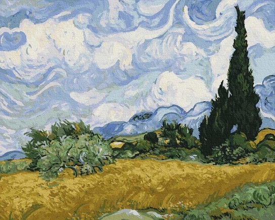 Artnapi 40x50cm Obraz Do Malowania Po Numerach Na Drewnianej Ramie - Pole Pszenicy Z Cyprysami Van Gogh artnapi