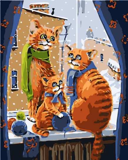 Artnapi 40x50cm Obraz Do Malowania Po Numerach Na Drewnianej Ramie - Rodzina kotów na oknie artnapi