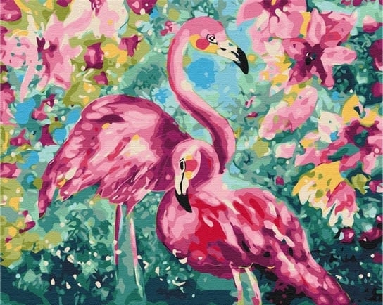 Artnapi 40x50cm Zestaw Do Malowania Po Numerach - Flamingi W Kwiatach Malowanie Po Numerach - Na Drewnianej Ramie artnapi