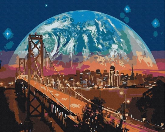 Artnapi 40x50cm Zestaw Do Malowania Po Numerach - Księżyc nad San Francisco - Na Drewnianej Ramie artnapi