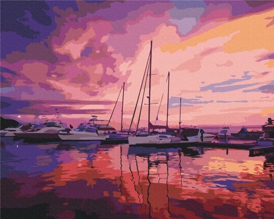 Artnapi 40x50cm Zestaw Do Malowania Po Numerach - Różowy wschód słońca w klubie jachtowym - Na Drewnianej Ramie artnapi