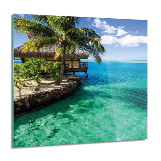 ArtprintCave, Dom morze palmy Obraz na szkle na ścianę, 60x60 cm ArtPrintCave