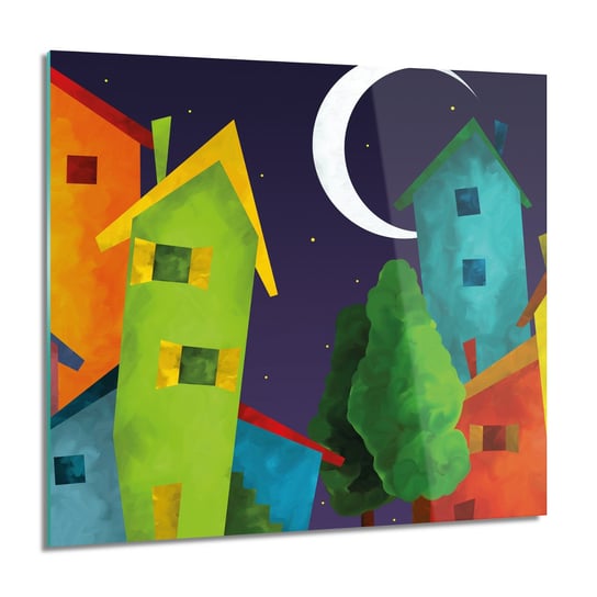 ArtprintCave, Domy noc księżyc Obraz szklany na ścianę, 60x60 cm ArtPrintCave
