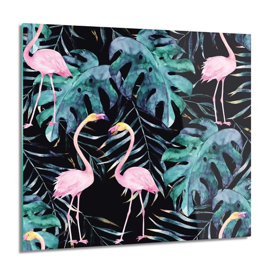 ArtprintCave, Flamingi liście wzór Foto na szkle na ścianę, 60x60 cm ArtPrintCave