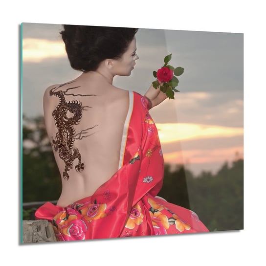 ArtprintCave, Gejsza tatuaż smok Obraz na szkle na ścianę, 60x60 cm ArtPrintCave