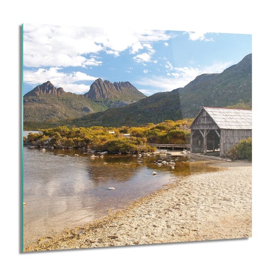 ArtprintCave, Góry plaża jezioro do salonu Obraz szklany, 60x60 cm ArtPrintCave