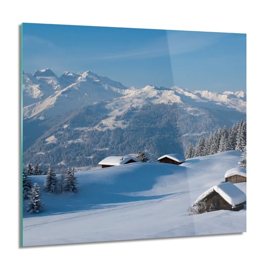 ArtprintCave, Góry zima domki do sypialni Foto szklane, 60x60 cm ArtPrintCave