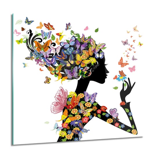 ArtprintCave, Kobieta kwiat motyle Foto szklane, 60x60 cm ArtPrintCave
