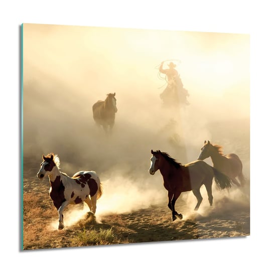 ArtprintCave, Kowboj konie foto szklane ścienne, 60x60 cm ArtPrintCave