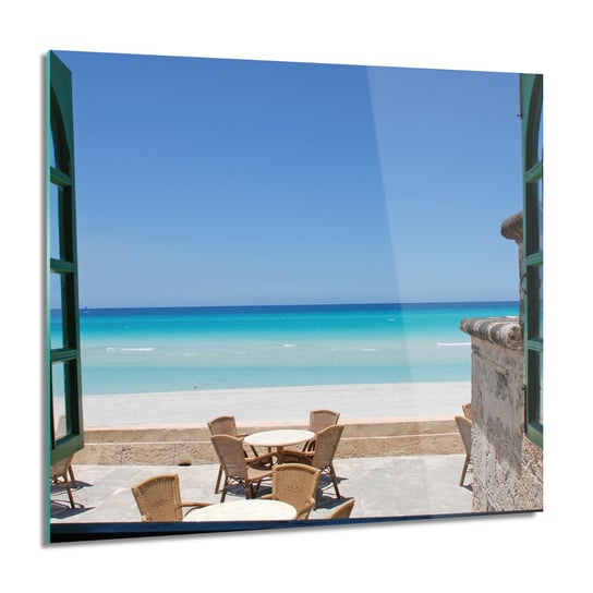 ArtprintCave, Morze plaża okno do łazienki obraz na szkle, 60x60 cm ArtPrintCave
