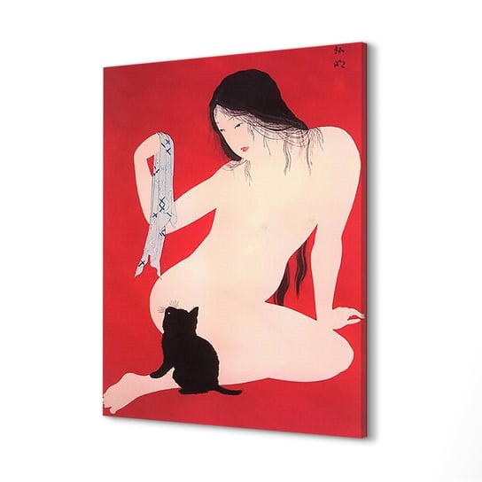 ArtPrintCave, Obraz canvas do pokoju 60x80 cm Naga kobieta z kotem ArtPrintCave