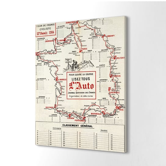 ArtprintCave, obraz na płótnie Plakat mapy Tour de France, 40x60 cm ArtPrintCave