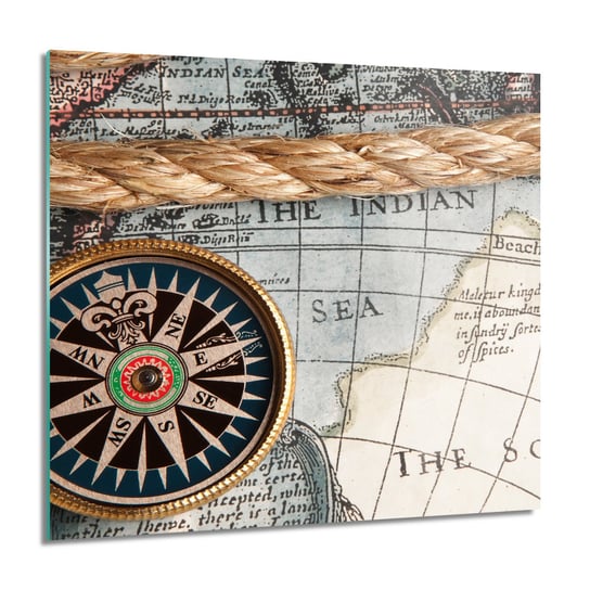 ArtprintCave, Obraz na szkle, Stary kompas i mapa, 60x60 cm ArtPrintCave