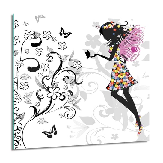 ArtprintCave, Obraz na szkle, Wróżka kwiaty motyl, 60x60 cm ArtPrintCave