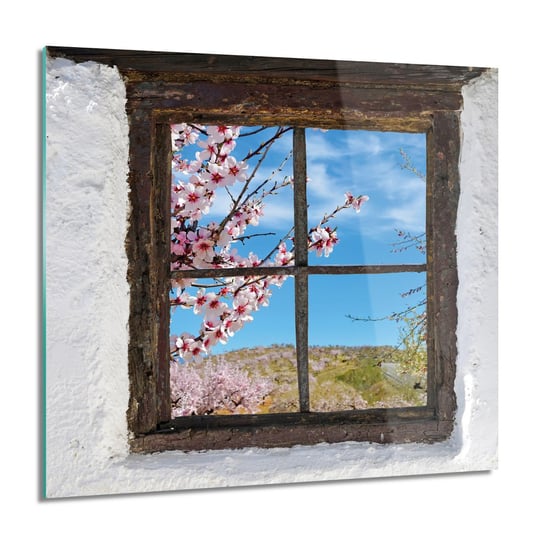 ArtprintCave, Okno góry kwiaty mur foto na szkle, 60x60 cm ArtPrintCave