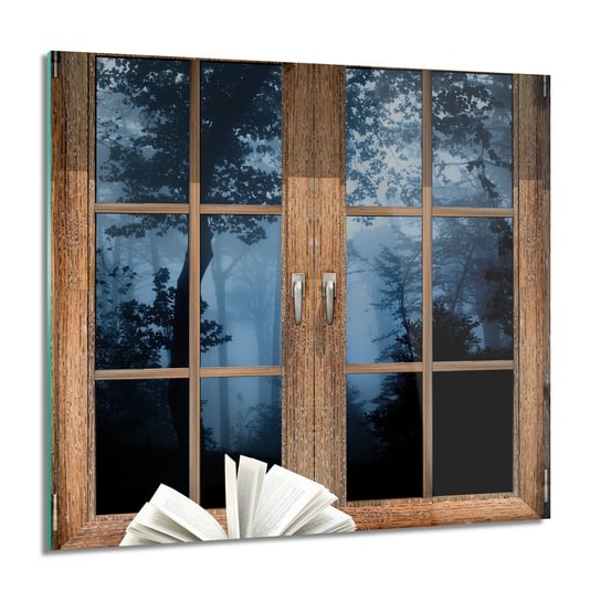 ArtprintCave, Okno książka las noc foto na szkle na ścianę, 60x60 cm ArtPrintCave