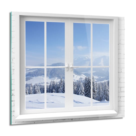 ArtprintCave, Okno mur widok zima obraz na szkle, 60x60 cm ArtPrintCave