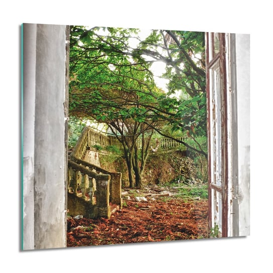 ArtprintCave, Okno widok ogród do sypialni obraz na szkle, 60x60 cm ArtPrintCave