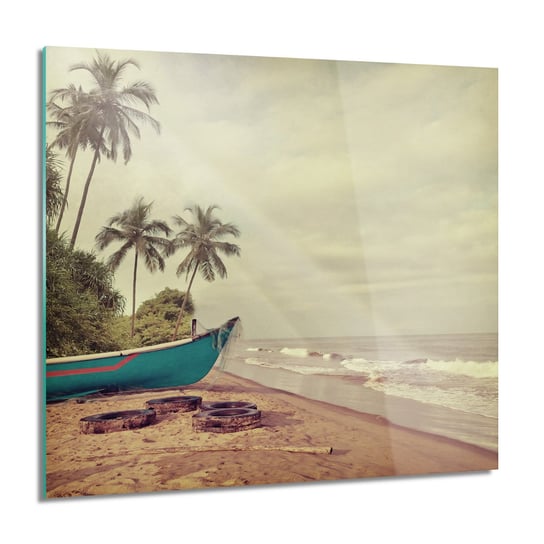 ArtprintCave, Palma plaża łódka grafika obraz na szkle, 60x60 cm ArtPrintCave