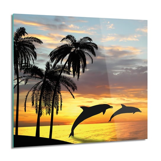 ArtprintCave, Palmy delfiny słońce foto szklane, 60x60 cm ArtPrintCave