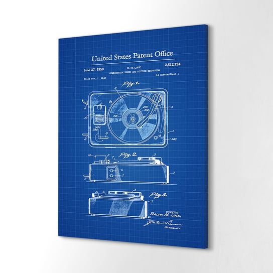 ArtprintCave, Wydruk na płótnie, Gramofon szkic patent USA, 40x60 cm ArtPrintCave
