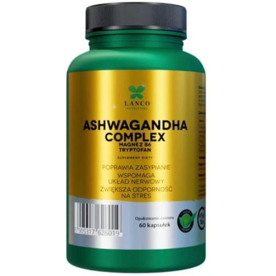 Ashwagandha Complex, Poprawia zasypianie, wspomaga układ nerwowy, zwiększa odporność na stres, 60 kaps. Suplement diety Lanco Nutrition