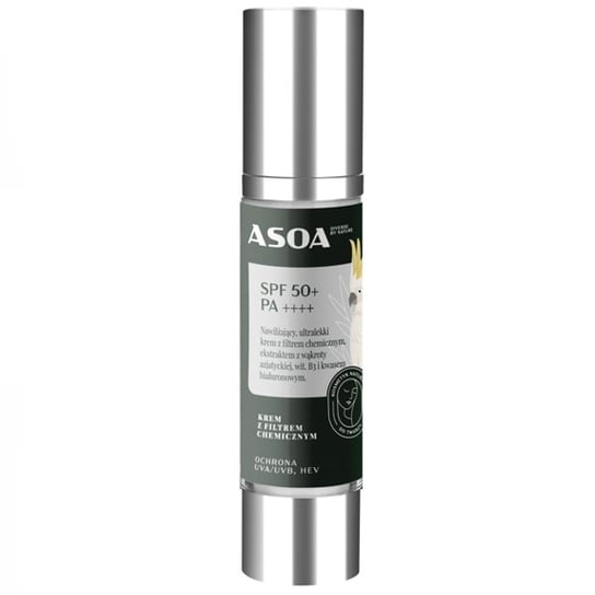 Asoa, Krem z filtrem chemicznym ochrona UVA UVB HEV SPF 50+ PA++++ Asoa