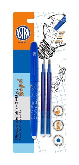 Astra, Długopis wymazywalny Oops niebieski + 2 wkłady blister Astra