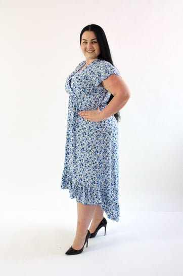 Asymetryczna sukienka w drobne kwiatuszki Ellene Niebieska XL/2XL Nelino