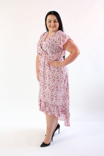 Asymetryczna sukienka w drobne kwiatuszki Ellene Różowa XL/2XL Nelino