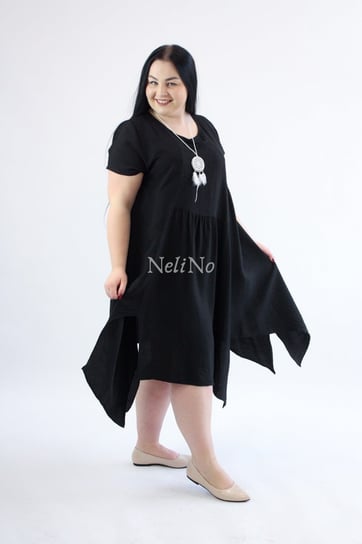 Asymetryczna sukienka z krótkim rękawem Mell Czarna UNI Nelino