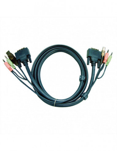 ATEN 2L-7D02U Kabel KVM DVI-D (Single Link), USB, Audio, zwart, 1,8 m Aten