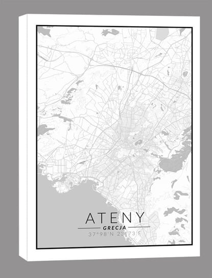 Ateny mapa czarno biała - obraz na płótnie 60x90 cm Inna marka