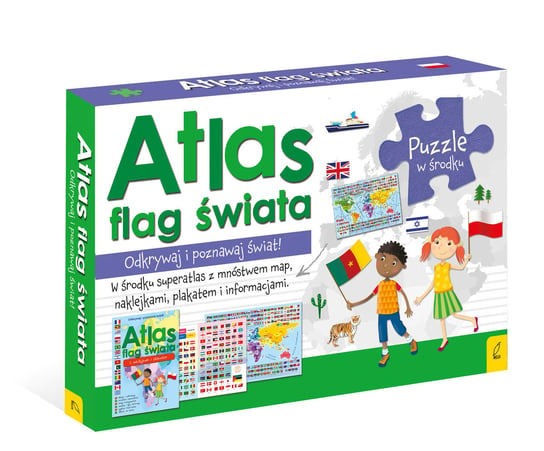 Atlas flag świata z puzzlami i plakatem. Zestaw edukacyjny Opracowanie zbiorowe