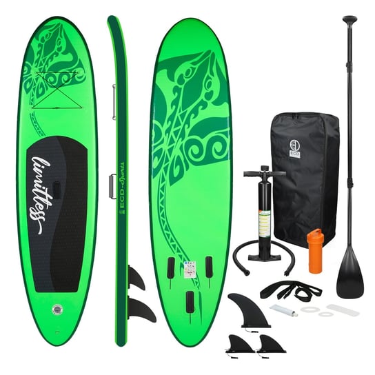 Aufblasbares Stand Up Paddle Board Limitless 308x76x10 cm Grün inkl. Pumpe und Tragetasche aus PVC und EVA ECD Germany