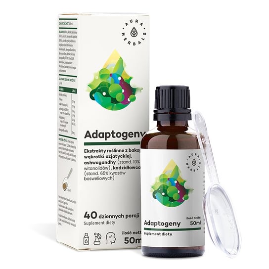 Aura Herbals Adaptogeny - 100% naturalne ekstrakty roślinne - 50 ml Suplement diety Aura Herbals