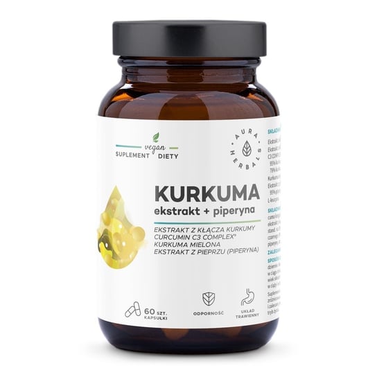 Aura Herbals, Kurkuma ekstrakt + Piperyna, Suplement diety, 60 kaps. Inna marka