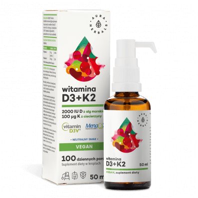 Aura Herbals, Witamina D3 2000 IU + K2 Vegan w kroplach - 50 ml Aura Herbals