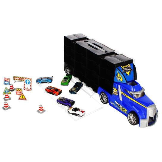 Auto ciężarowe metalowe, laweta/ kontener z małymi autkami i akcesoriami drogowymi 3+ MEGA CREATIVE Mega Creative