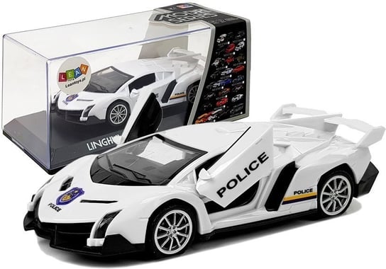 Auto Sportowe Z Napędem Frykcyjnym Dźwięki Policyjne Białe Lean Toys