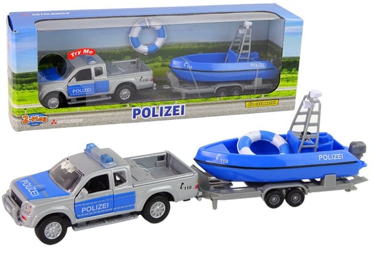 Auto Terenowe Policja Z Motorówką Niebieska Dźwięk 510614 Hipo