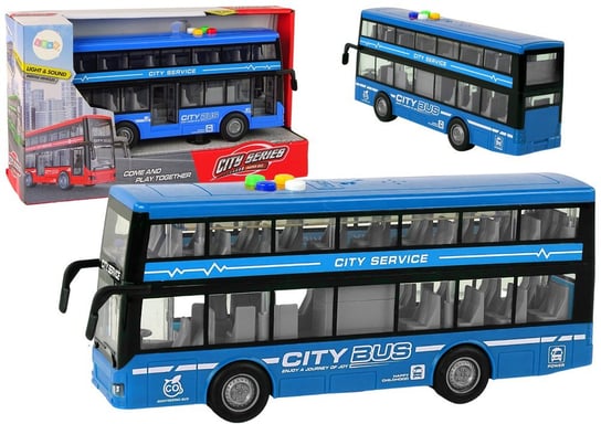 Autobus Piętrowy Na Baterie Światła Dźwięki Napęd Frykcyjny Niebieski 1:16 Lean Toys