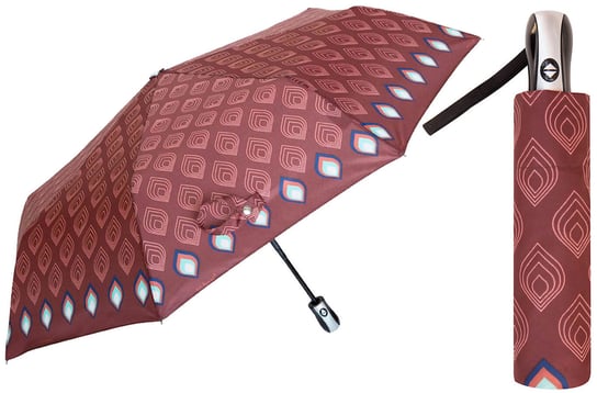 Automatyczna parasolka damska marki Parasol, brązowa w ogniki Parasol