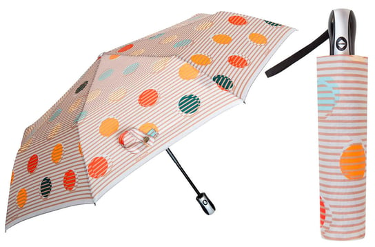 Automatyczna parasolka damska marki Parasol, w kropki i paski Parasol