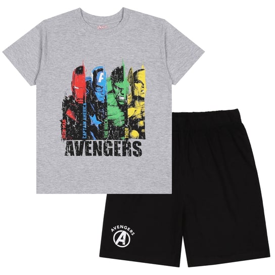 Avengers Marvel Szaro-czarna Piżama chłopięca na krótki rękaw, letnia piżama Marvel