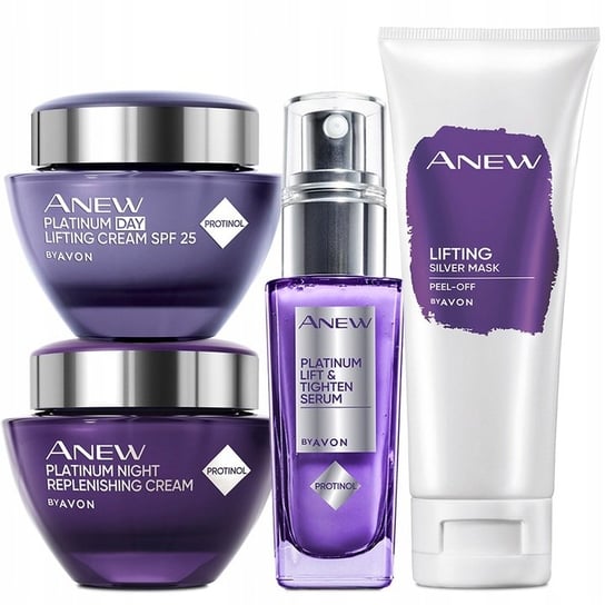Avon Anew Platinum, Liftingujący zestaw kosmetyków, krem na noc z Protinolem, 50ml + krem na dzień z Protinolem, 50ml + serum do twarzy, 30ml + maseczka do twarzy, 75ml AVON