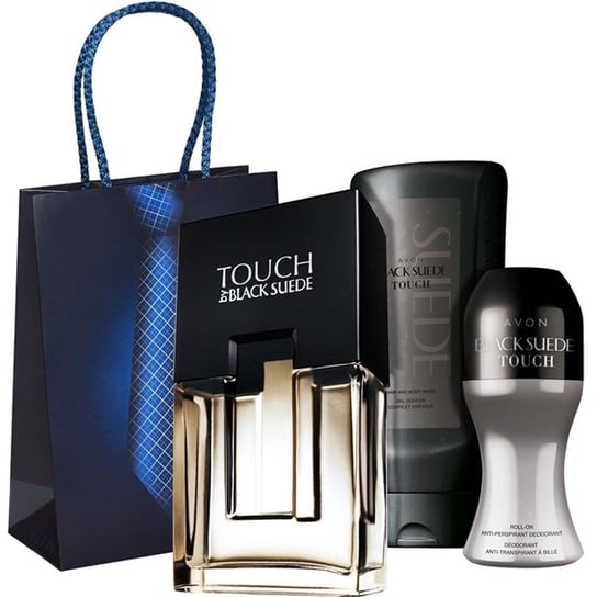 Avon, Black Suede Touch, zestaw kosmetyków, 3 szt. + torebka prezentowa AVON