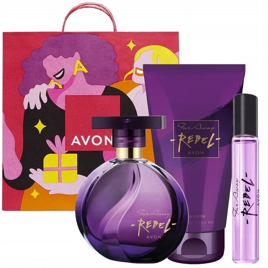 Avon, Far Away Rebel, Zestaw kosmetyków, woda perfumowana, 50ml + balsam do ciała, 150ml + perfumetka, 10ml AVON